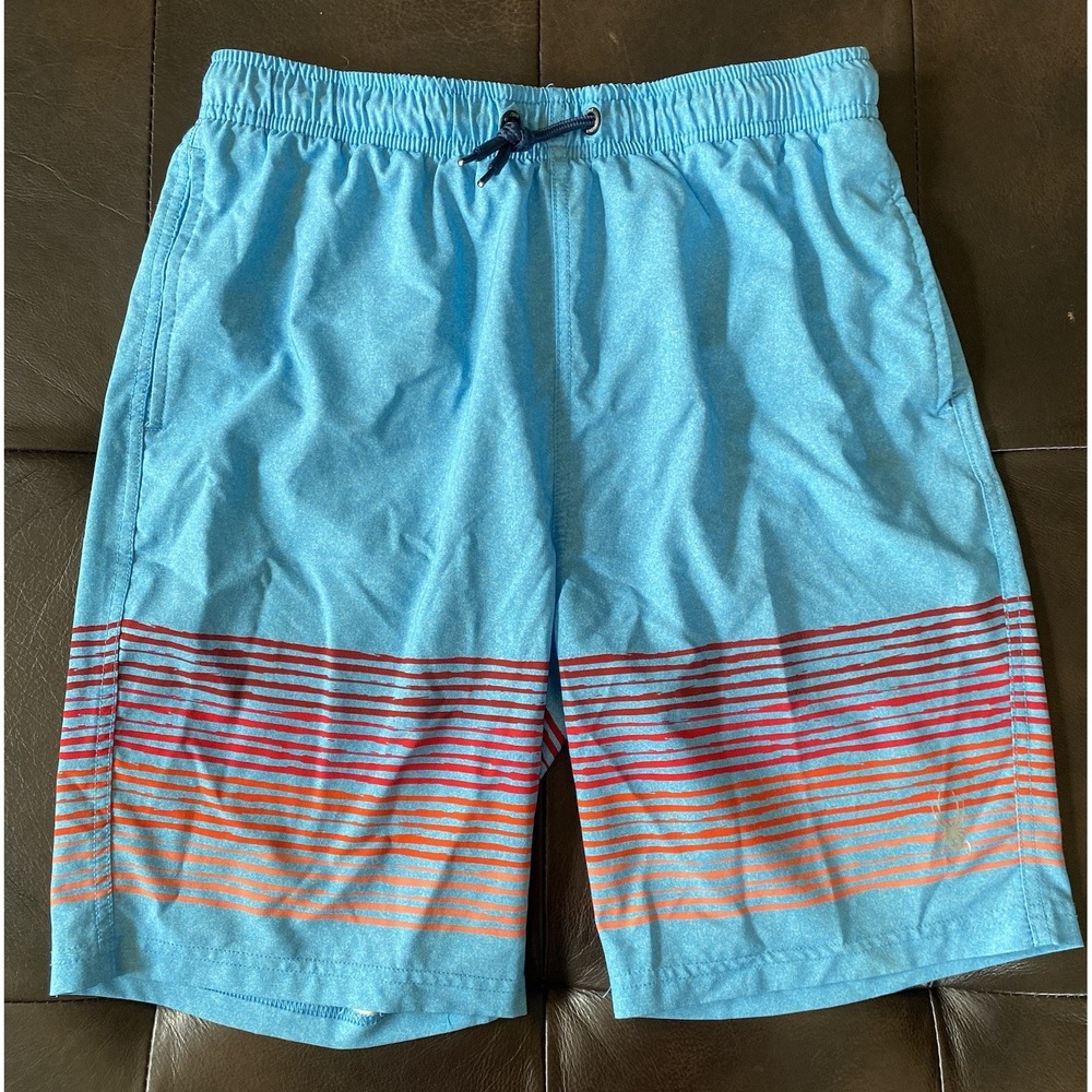 Spyder‎ Men's Swim Trunks 26 X 17 Blue Color Way With Multi Color Stripes